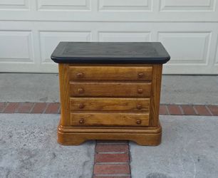 Vintage Nightstand with Black Painted Top Pre-owned Good Condition, Please Read The Description.