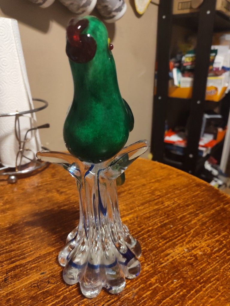 Vibrant Green Art Glass Parrot Figurine