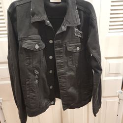 Black Jean Jacket - Gently Used - Size Large