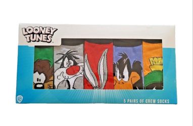 Looney Tunes Crew Socks Gift Set 5 Pairs Bugs Bunny, Daffy Duck, Sylvester for shoe size 6 - 12