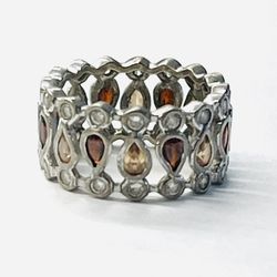 Sterling Silver Multicolor Teardrop & Round Cubic Zirconia Ladies Eternity Ring 