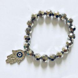 Silver Bracelet With Hamsa Evil Eye Charm NEW