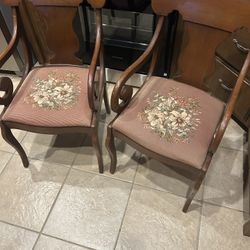 Set of 2 Needlepoint Antique Wood Chairs