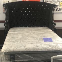 Brand New Black With Gem Accent Queen Bed