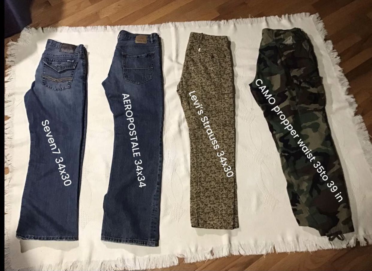Men’s Pants/seven7 $15/aeropostale $15/ Levi’s $15/ Camo Propper $15/