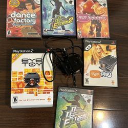Playstation 2 Eye Toy Bundle lot with 5 games dance dance revolution 