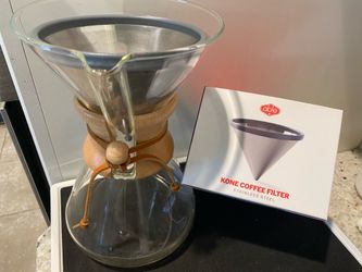 CHEMEX Handblown Glass Pour Over Coffee Maker 8 Cup with Able Kone Stainless Filter