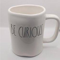 Rae Dunn Artisan Collection by Magenta "Be Curious" Mug, white, black letters