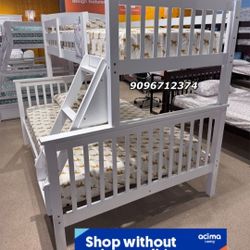 Twin Full Size White Bunkbed W Orthopedic Mattress 