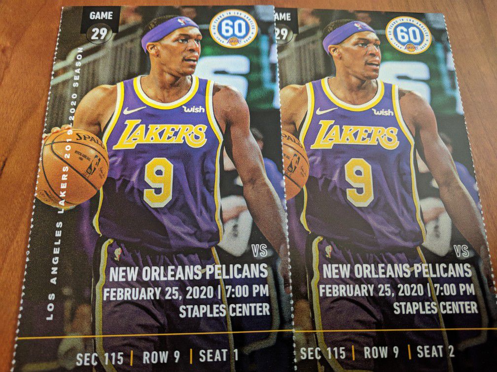 2 tickets Lakers vs. Pelicans Section 115, Row 9