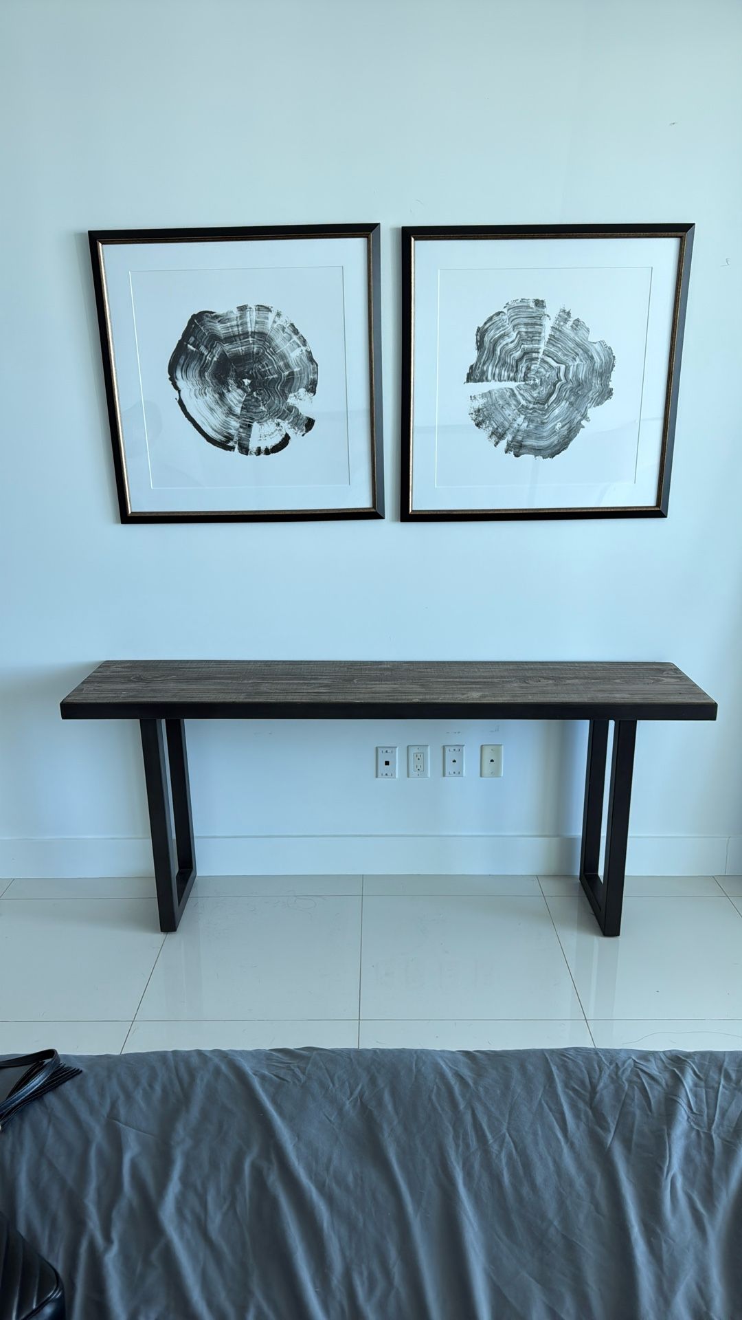 Williams Sonoma Console Table - Solid Wood + Metal Base