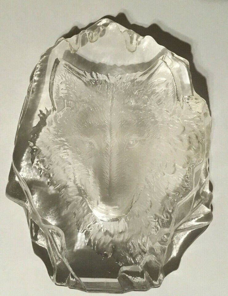 Wolf Face And Crystal Sculpture Edge Glass Figurine