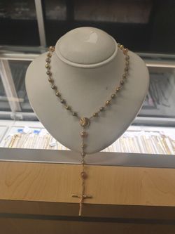 14k solid gold rosary necklace 34.1 grams 24 Long layaway available 10%dwon if you interested please make sure you ask for Maribel thank you