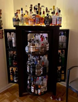 Solid Wood Liquor Cabinet with Revolving Display Shelves