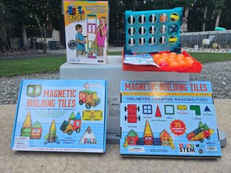 Brick Buster, Battleship Ball Game & Magnetic Tile Toy Lot