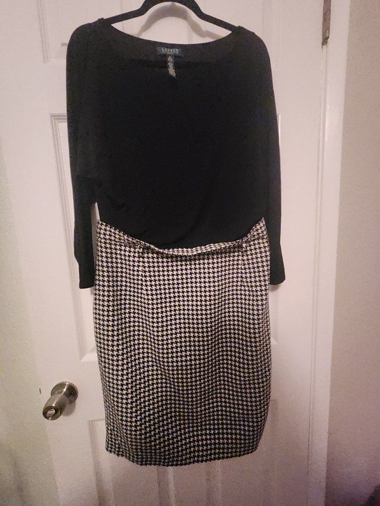 Ralph Lauren Dress Houndstooth Pencil Skirt Size 14 