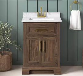 Decorators Collection
Doveton 24 in. Single Sink Freestanding Dark Walnut Bath Vanity with White Engineered Marble Top (Assembled