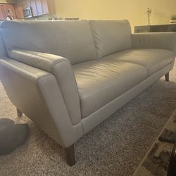 75.5" faux leather round arm sofa by Mercury Row (Grey)