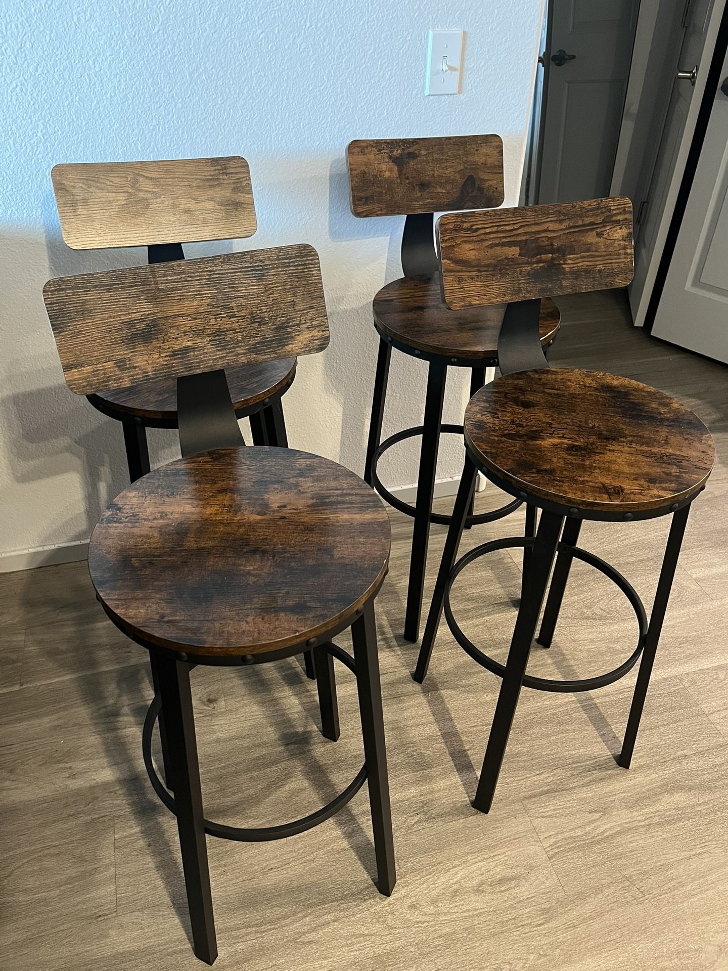 4 Rustic Brown & Black Dining Kitchen Bar Stools