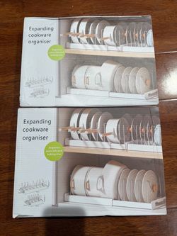 2 Pack Pots and Pans Organizer Under Cabinet, 22" Expandable Food Storage Container Lid Organizers with 9 Adjustable Dividers Pot and Pan Lid Holders