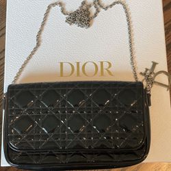 Authentic Dior Black Pattern Leather Purse/ Wallet On Chain/ Cross Body 