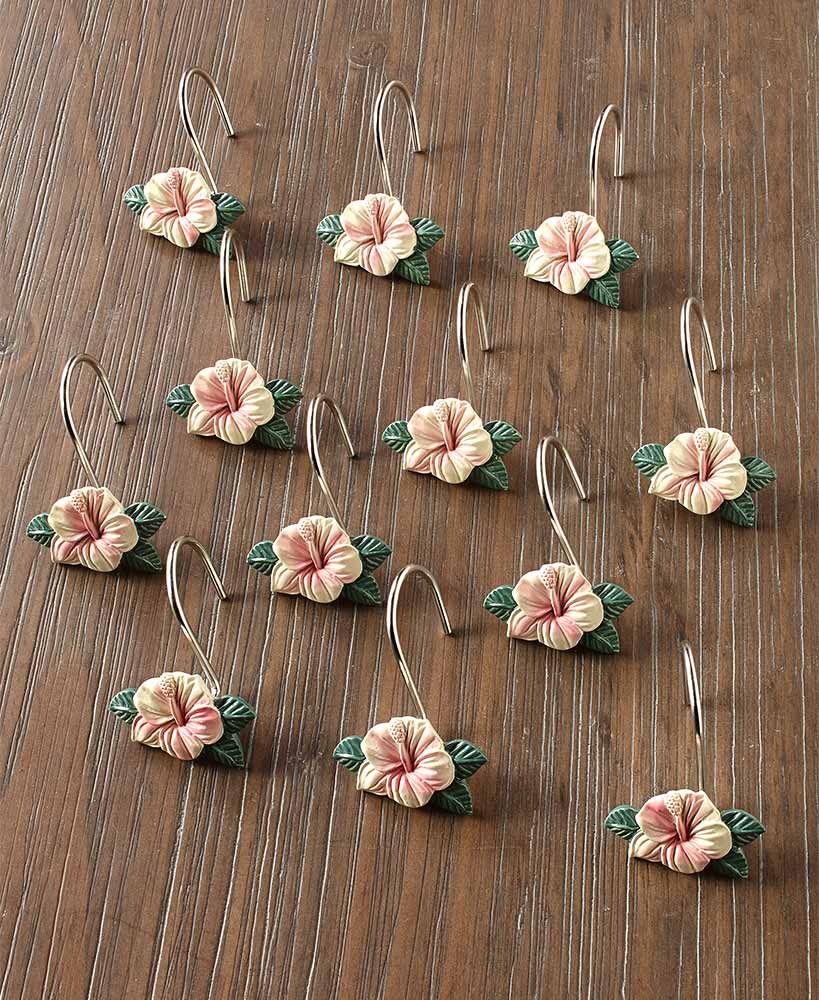 Succulent Desert Flower Plant Set of 12 Shower Curtain Hooks NEW in Package!