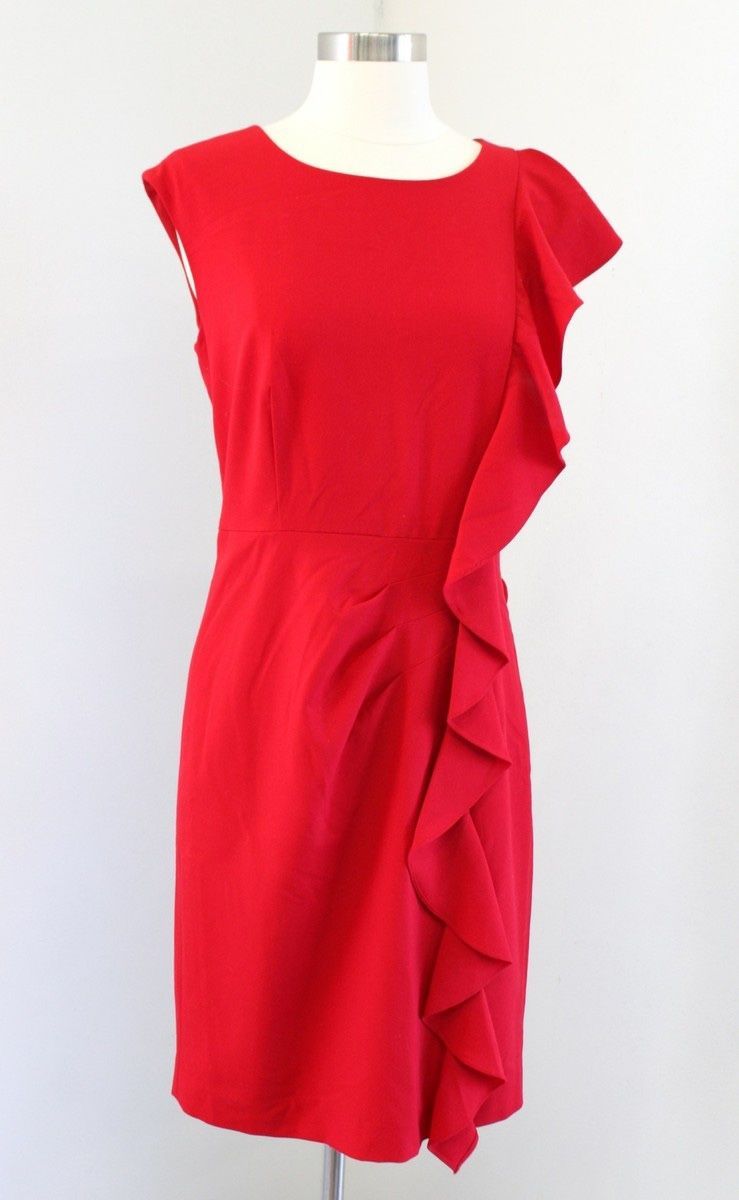 CALVIN KLEIN, Hot Red Sleeveless Sheath Cocktail Dress, Size 2