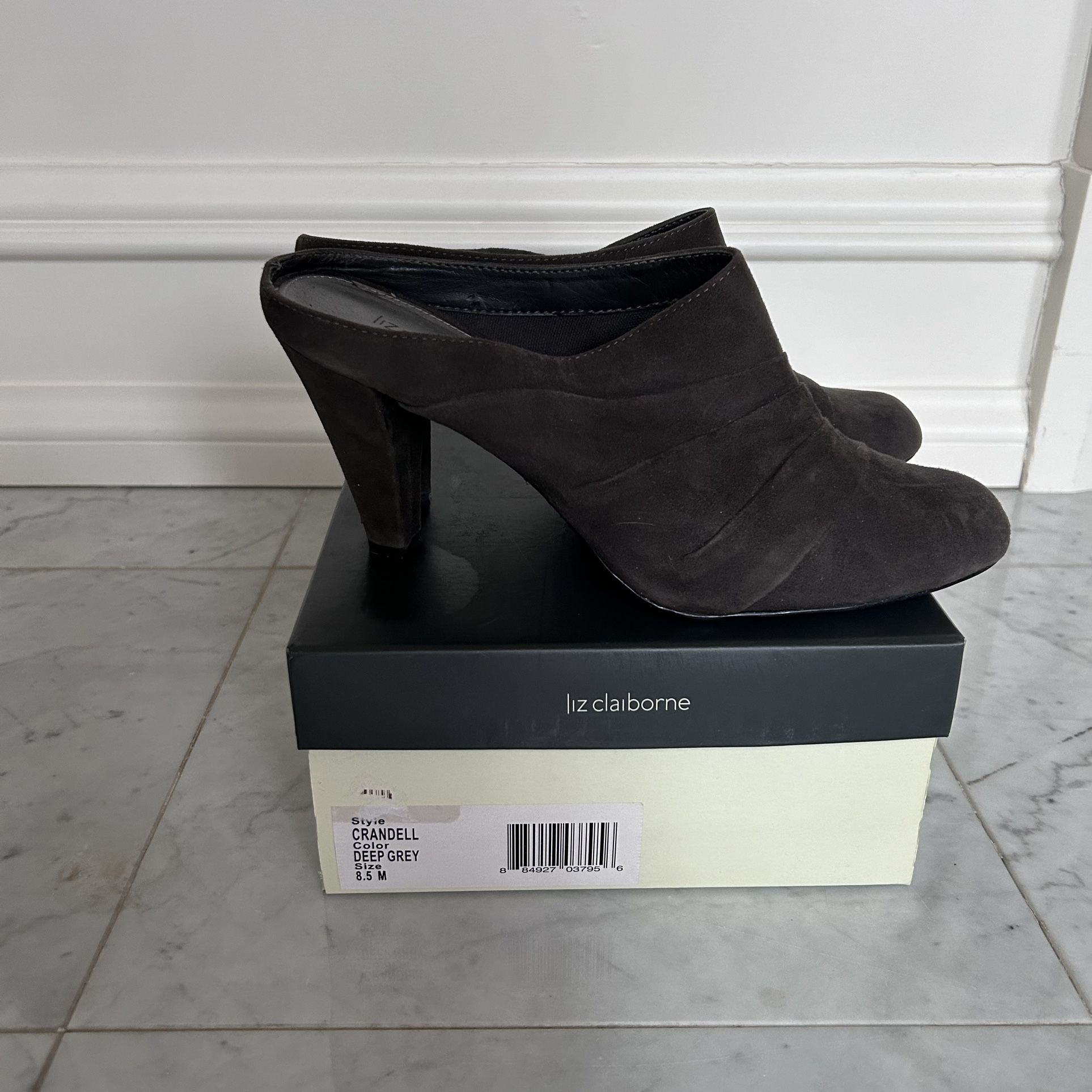 Liz Claiborne Gray Suede Mules - Size 8.5
