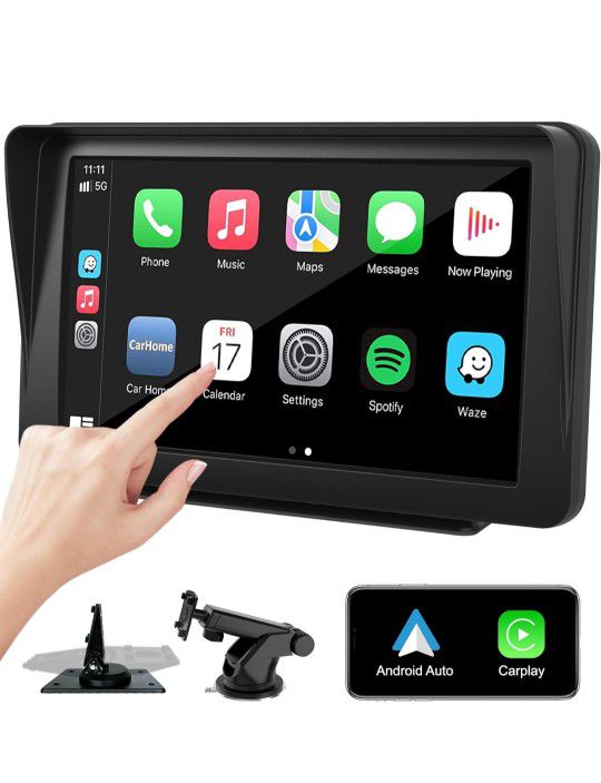 Portable CarPlay Screen for Car 7" HD IPS Touchscreen Wireless Apple Carplay & Android Auto Stereo Car Radio Receiver with BT Handsfree/Mirror

