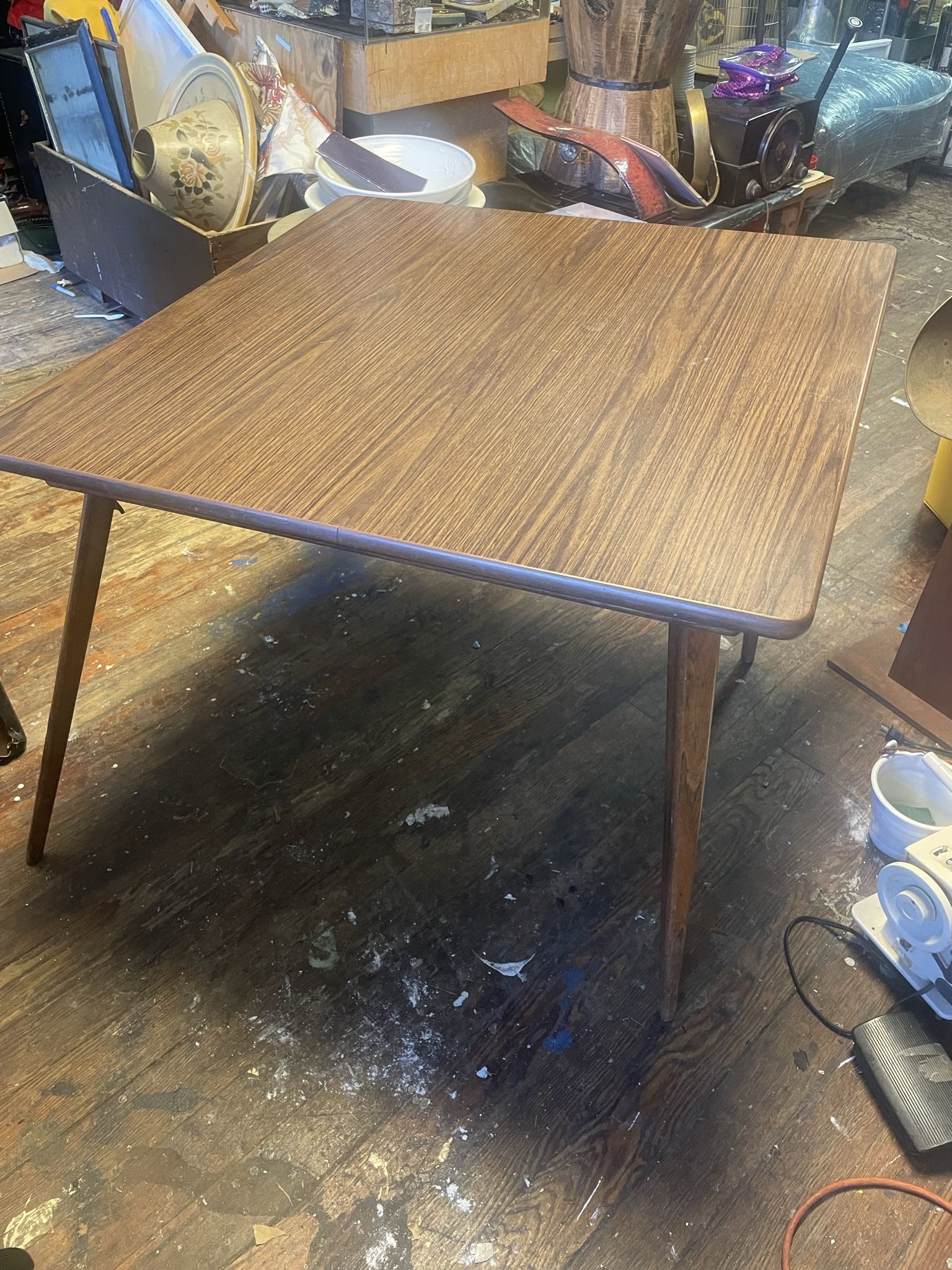 Midcentury Modern Wood Dining Table With Foldable Legs
