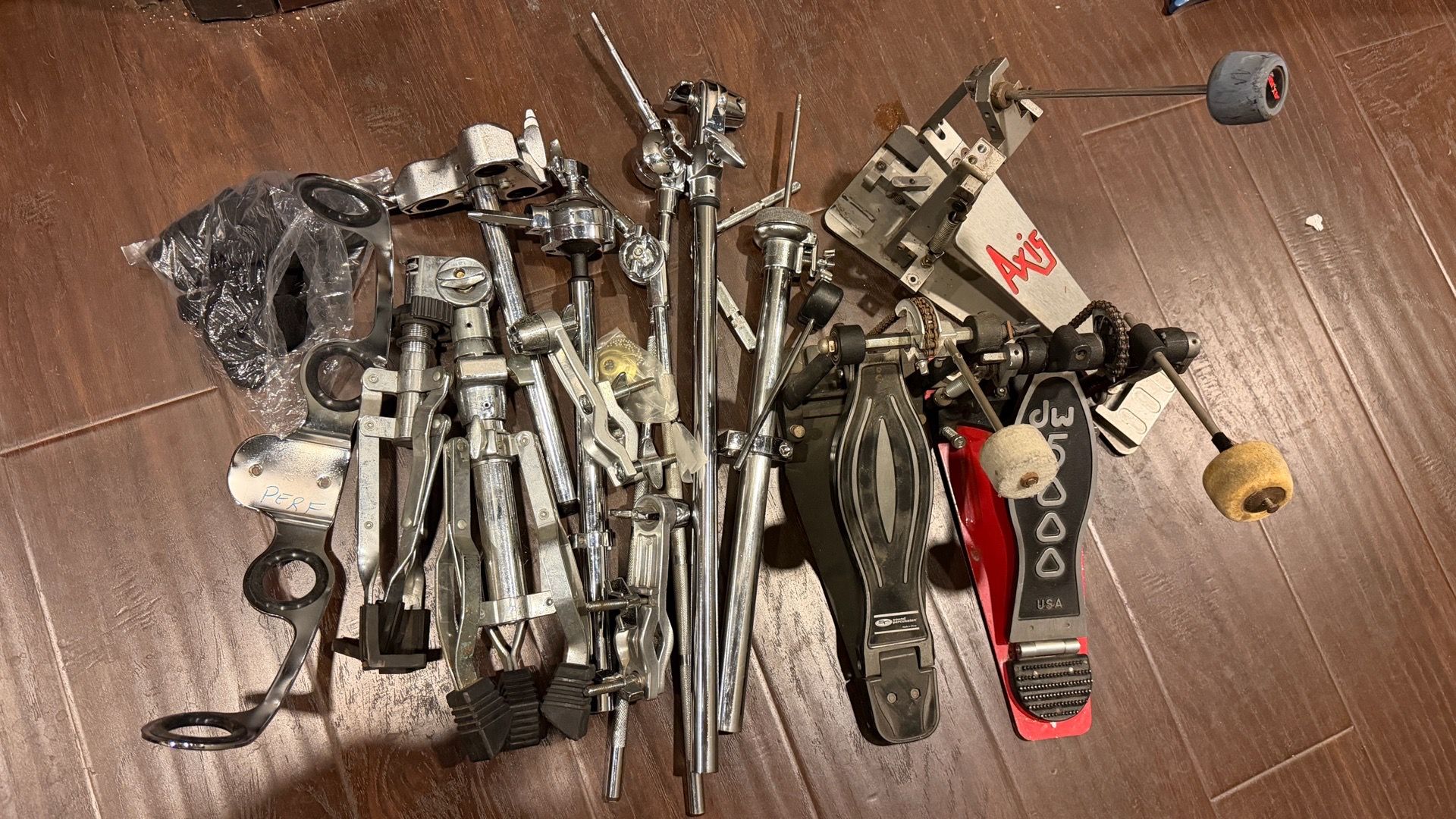 Drum hardware parts and pedals
