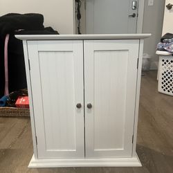 Modern White Wooden Wall Cabinet Chrome Fixtures Tiered Shelving