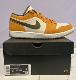 Nike Air Jordan 1 Low SE Light Curry Mens 12 DH6931-102 Olive Canvas Suede USED!