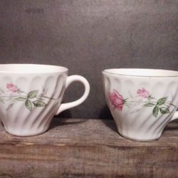 2 Vintage Cup Scio China  Dorset Pattern Platinum Band On Top Rose Pattern