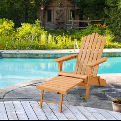 Folding Adirondack Chair with Retractable Ottoman 300lb Solid Wood Garden Chair, Fire Pit Lounge Chairs Weather Resistant Furniture for Garden/Yard/Pa