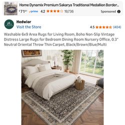 Washable 6x9 Area Rugs for Living Room, Boho Non-Slip Vintage Distress Large Rugs for Bedroom Dining Room Nursery Office, 0.3" Neutral Oriental Throw 