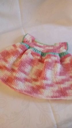Baby girls dress, hand crafted, made with cotton yarns, new, fits up to 3months, $11.00
