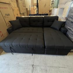 Living room set Sectional Sofa Pullout Bed W / Chaise Storage Faux leather 88” X 57” x33”H