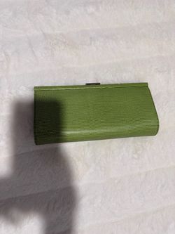 Green Lizard-Embossed Clutch Bag
