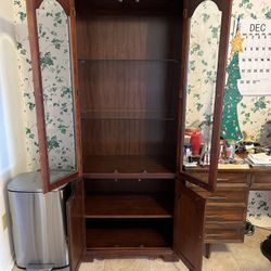 2 China Hutches With Glass Doors And Brass Hardware With Glass Shelving And A Light To Display Your Beautiful Possessions