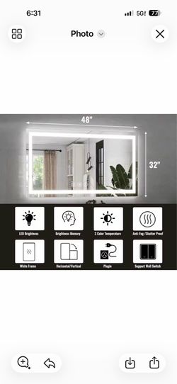 32x48 Inch White Framed LED Bathroom Mirror with Anti-Fog (TBA-01-4832 )$140