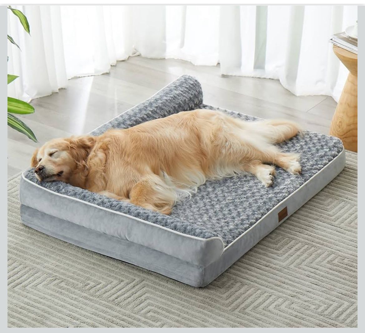 XL Memory Foam Orthopedic Dog Bed for Extra Large Dogs-Washable,Removable Cover,Egg-Crate Foam Dog Beds,48x35Inch,Grey
