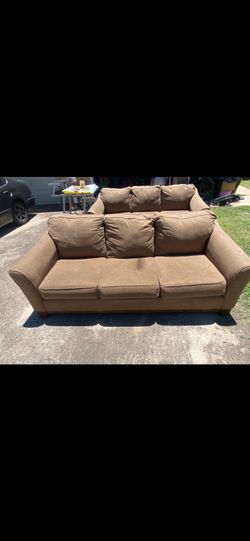 2 Gently Used Tan Couches – 7’ x 3’ Each