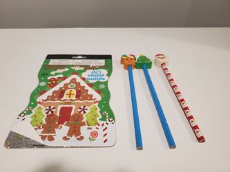 NEW Kids Childrens Sticker Book Activity Art Christmas Xmas Holiday & 3 Pencils with Large Eraser