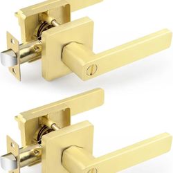 EHOMEWARE 2 Pair Heavy Duty Privacy Door Handles Satin Brass 