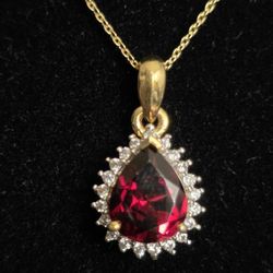 Mozambique Garnet, White Zircon Pendant Necklace, 20"