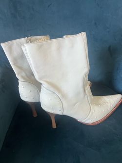 VERETTA white leather and ostrich women’s boots