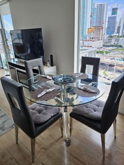 Dining set glass table acrylic and 4 leather chairs