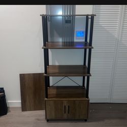 Bestier Bakers Rack with Storage Cabinet 5-Tier Microwave Stand for Small Kitchens with Shelf Drawers & Hooks Wood Bookshelf Oak Retro 