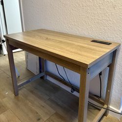 Compact Ash Gray Desk with Outlet – Like New